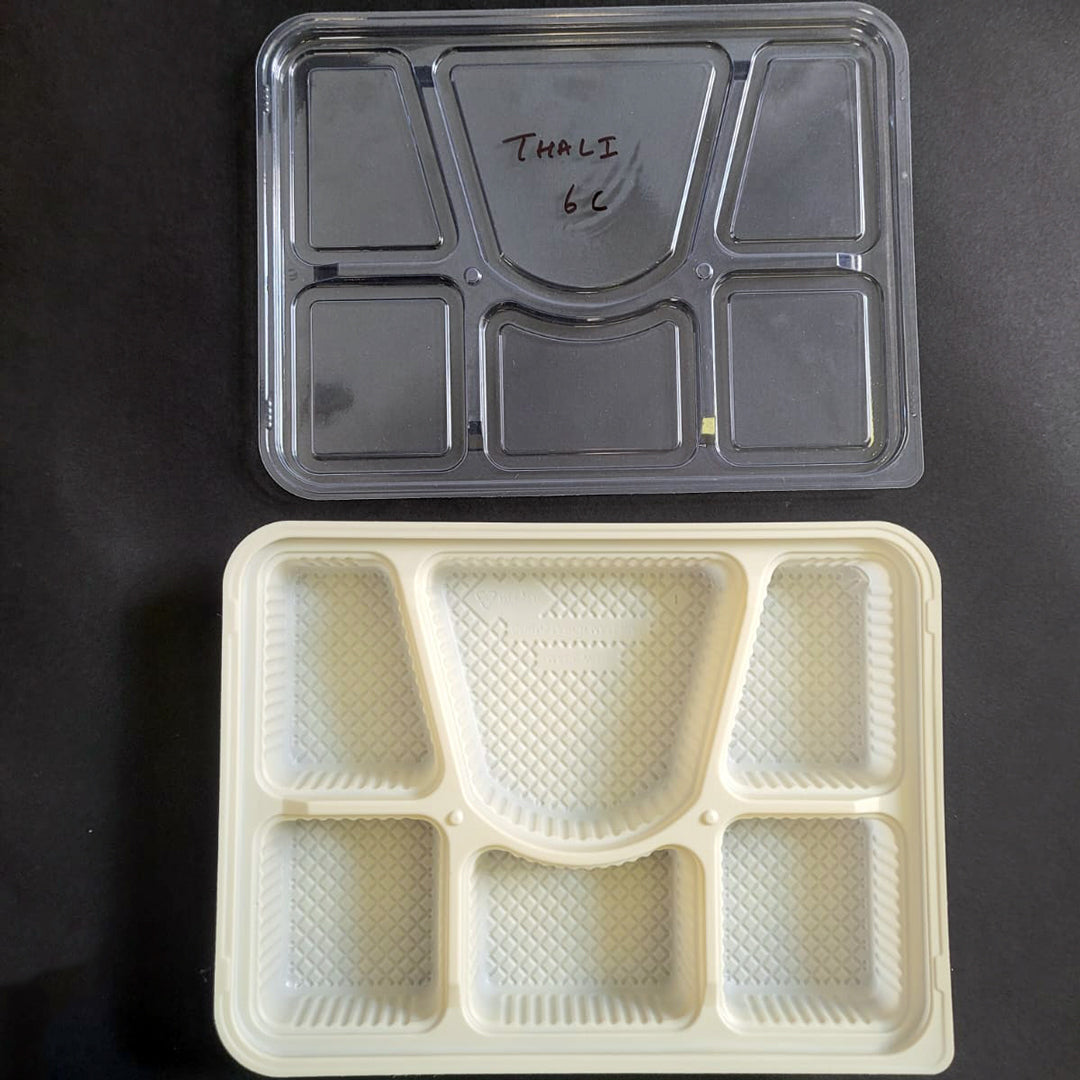 6 Compartment Cornstarch Tray with lid 100/cs - Bio Tech