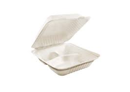 9X9 3 Compartment Bagasse Clamshell Hinged Container 200 pcs
